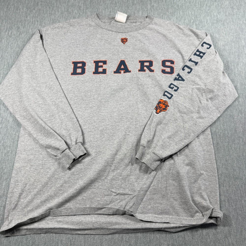 NFL Team Apparel Chicago Bears Gray Long Sleeve Spellout Graphic Shirt Mens 3XL